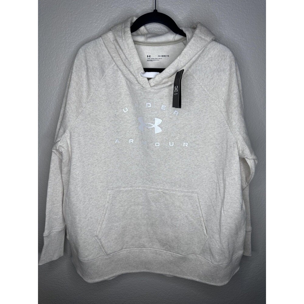 NEW Under Armour Hoodie Womens 1X Gray UA Rival Fleece Logo Pullover Sweatshirt